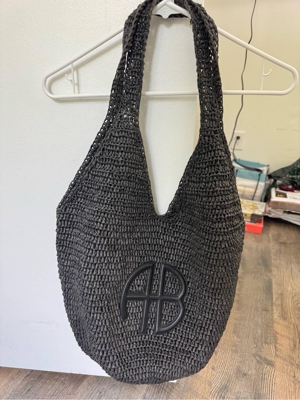 Anine Bing Black Woven Shoulder Bag with Logo